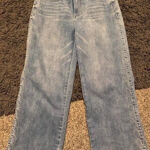 OAT blue denim jeans with white stitching #denim #highwaisted